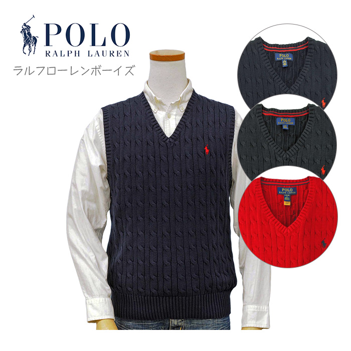 POLO ラルフローレンコットン ケーブル Ｖネック ベスト セーター、カ