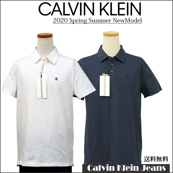 Calvin Klein Jeans Men's CKロゴ刺繍 スラブ生地 半袖ポロシャツ