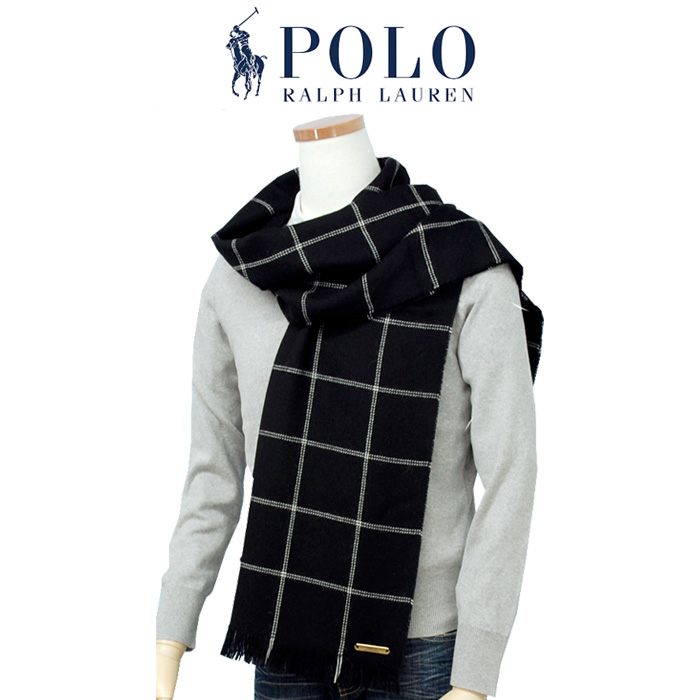 ラルフローレンアルパカ、ウインドウペイン柄マフラー