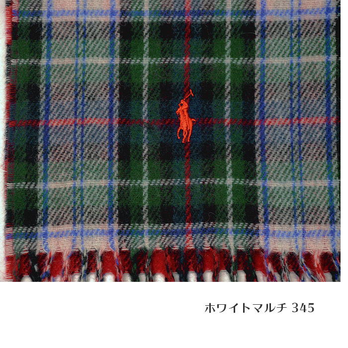 ラルフローレン リバーシブル スコットランド風タータンチェックマフラー ホワイトマルチ345
