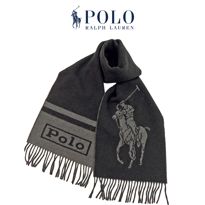 POLO ラルフローレン ウール ビッグポニー マフラー ブラック - マフラー