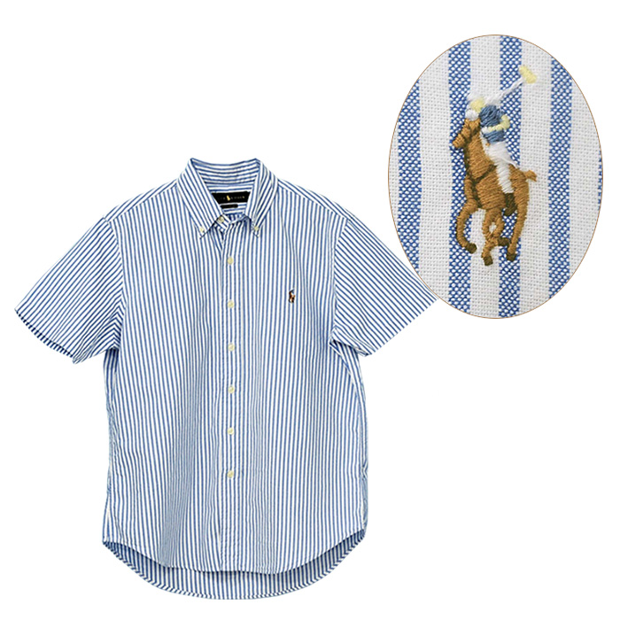 POLO Ralph LaurenラルフローレンMen's ストライプ半袖オックスフォードシャツ 送料無料