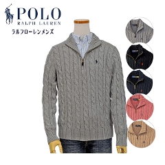 POLO by Ralph Lauren Men's コットン ケーブル編み ハーフジップセーター