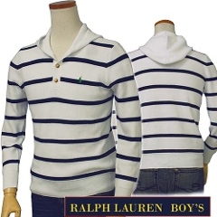 Ralph Lauren Boy's ボーダーフード付コットンセーター