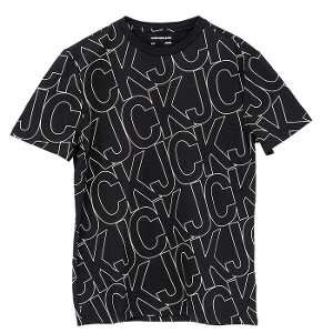Calvin Klein Jeans Men's 総柄 CKロゴプリントTシャツ ブラック